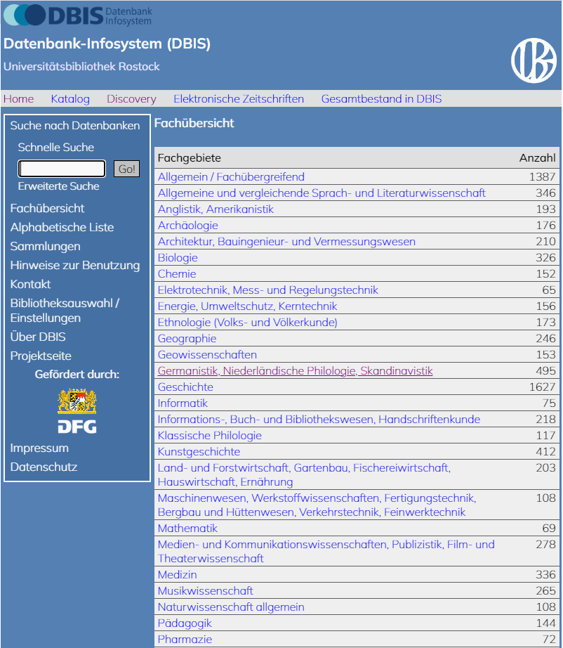 Ansicht Datenbank-Infosystem