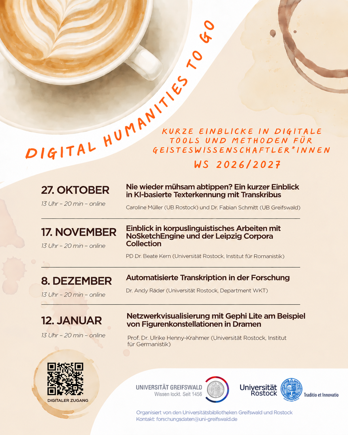 Flyer mit Veranstaltungstexten für DH to go