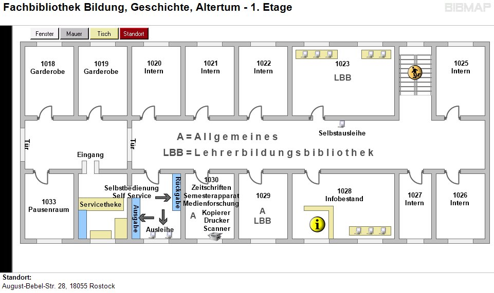 Etagenplan Fachbibliothek Bildung, Geschichte, Altertum - 1.Etage