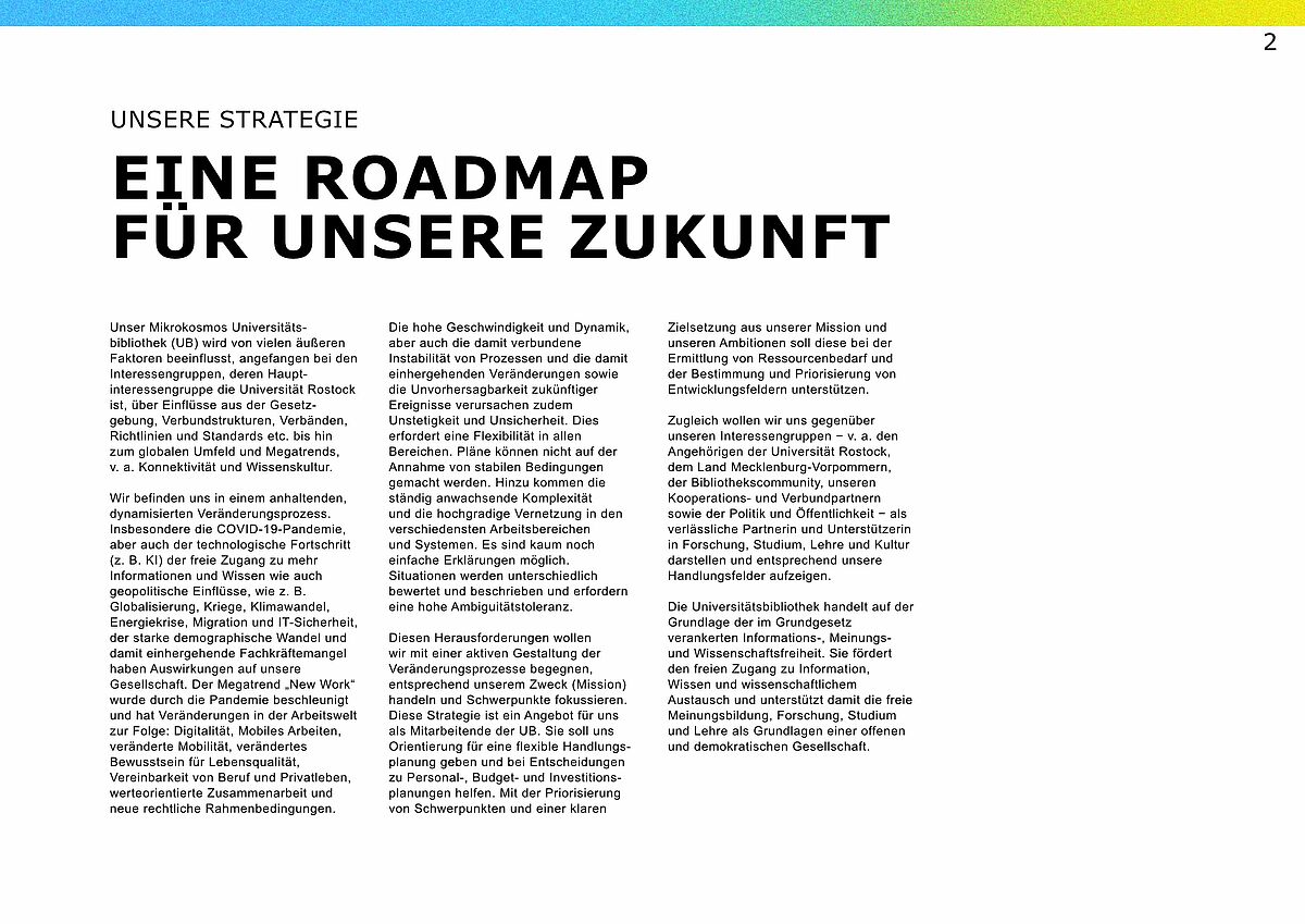 Seite zur Roadmap im Strategiedokument Universitätsbibliothek Rostock