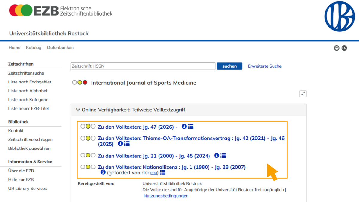 E-Journal Anzeige in Elektronischer Zeitschriftenbibliothek