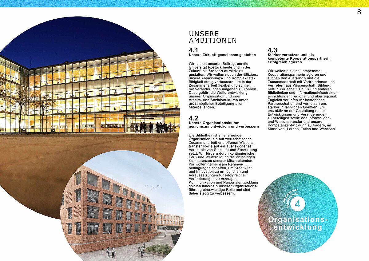 Seite zur Ambition Organisationsentwicklung im Strategiedokument Universitätsbibliothek Rostock