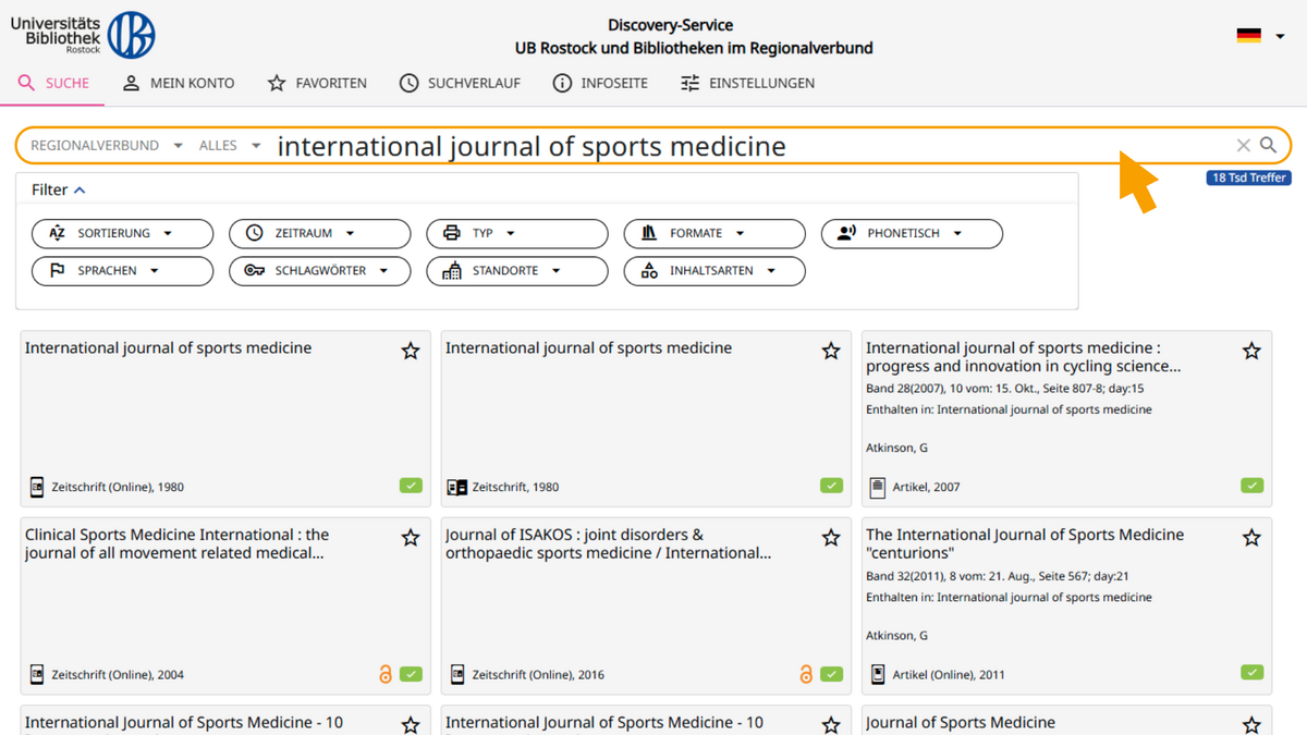 E-Journals Zeitschriftentitel Eingabe