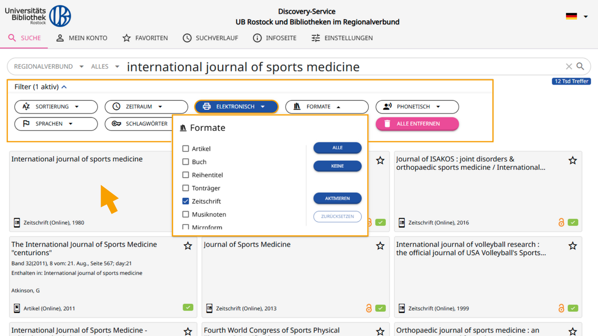 E-Journals Zeitschriftentitel Filtern