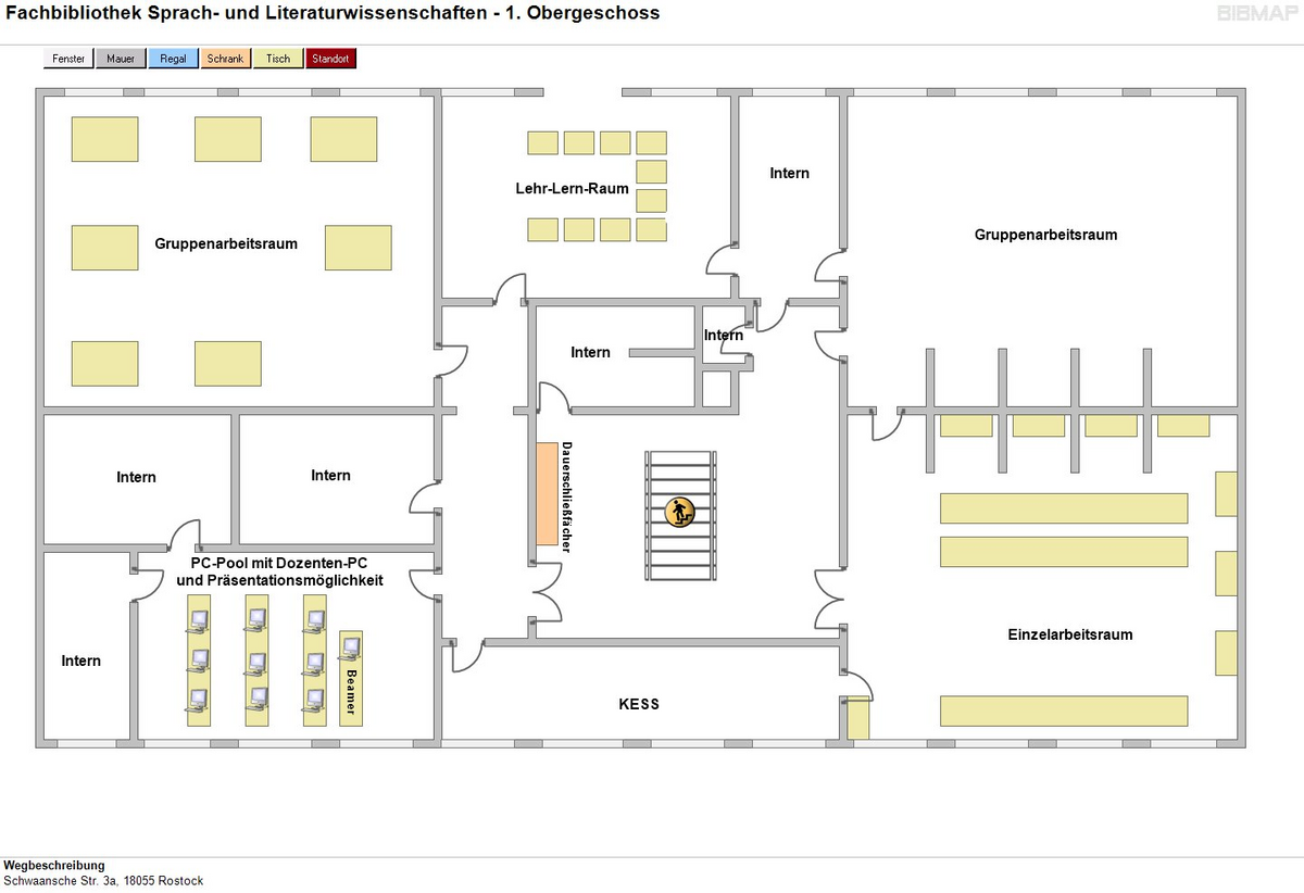 Etagenplan Fachbibliothek Sprach- und Literaturwissenschaft - 1. OG