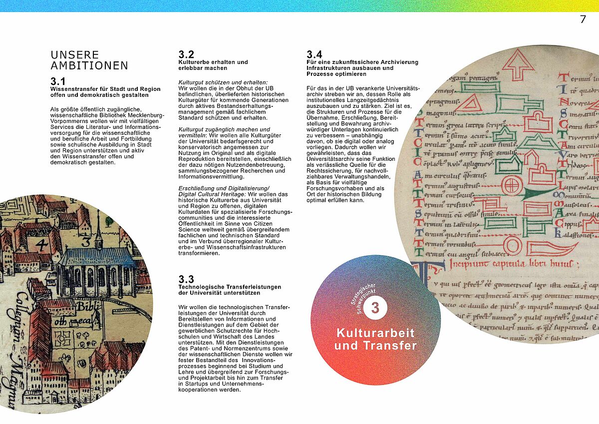Seite zur Ambition Kulturarbeit und Transfer im Strategiedokument Universitätsbibliothek Rostock